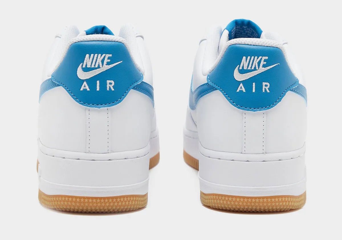 Nike Air Force 1 Low Aurora Blue with white leather upper, blue accents, and gum rubber sole - detail view 2