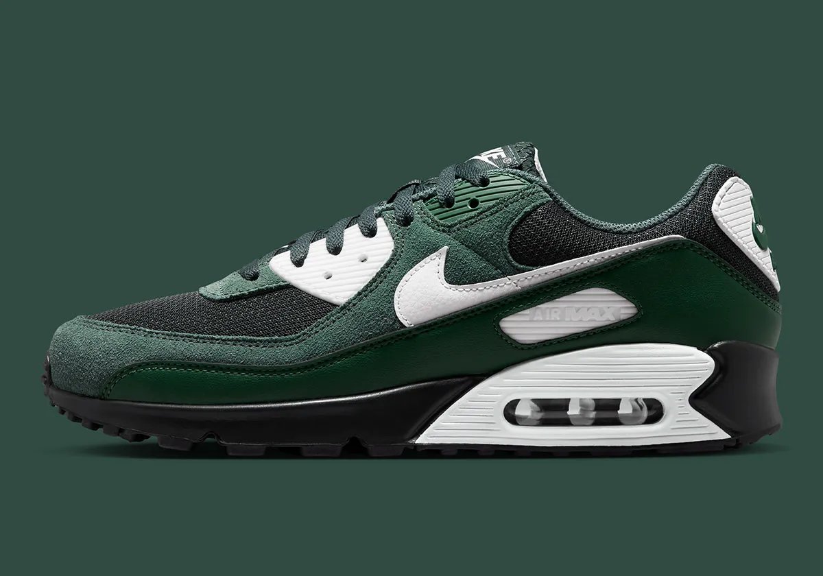 Nike Air Max 90 in Black Spruce and Vintage Green colorway inspired by Michigan State athletics - detail view 1