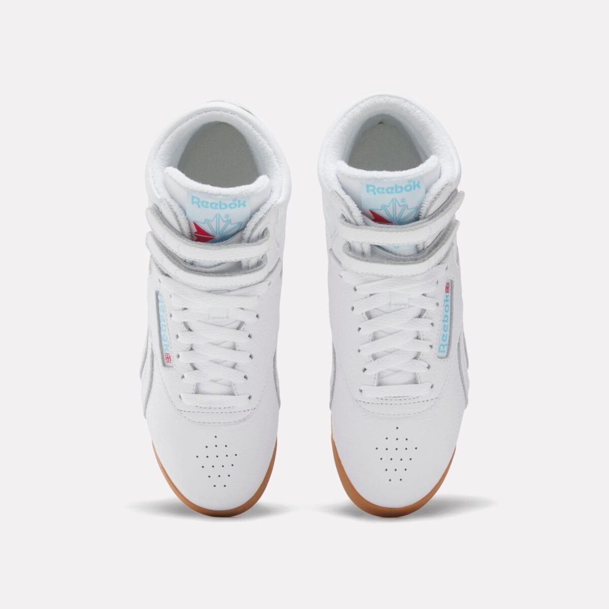 Karol G x Reebok Freestyle Hi 'Born Classic. Worn Together' in Footwear White, Blue, and Gum colorway - detail view 4