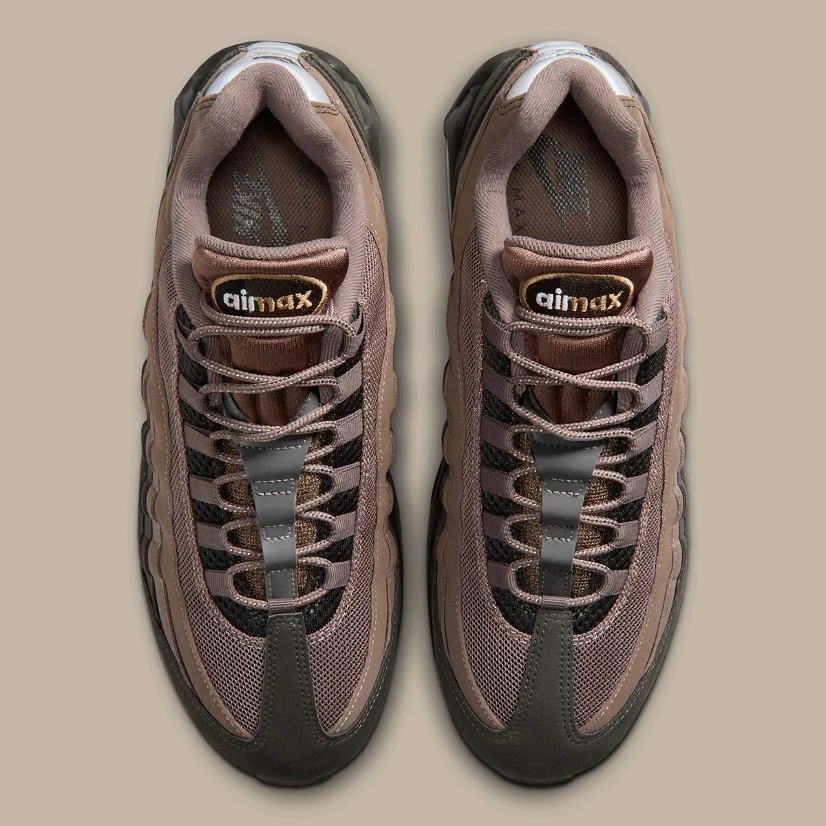 Nike Air Max 95 in Mink Brown gradient with chocolate ombre upper and blue Air units, shown from lateral side view - detail view 3