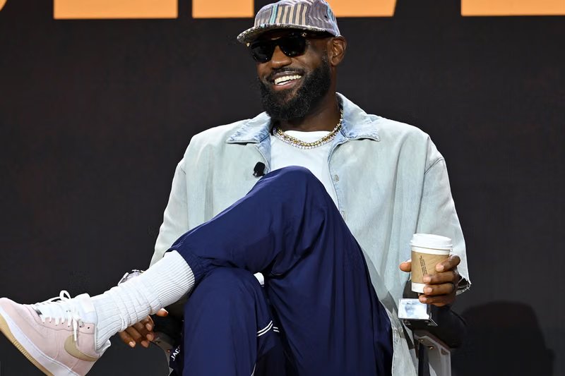 LeBron James previews the Nike LeBron 24 'Chosen 1s' in Tour Yellow with Metallic Gold and Midnight Navy accents - detail view 3