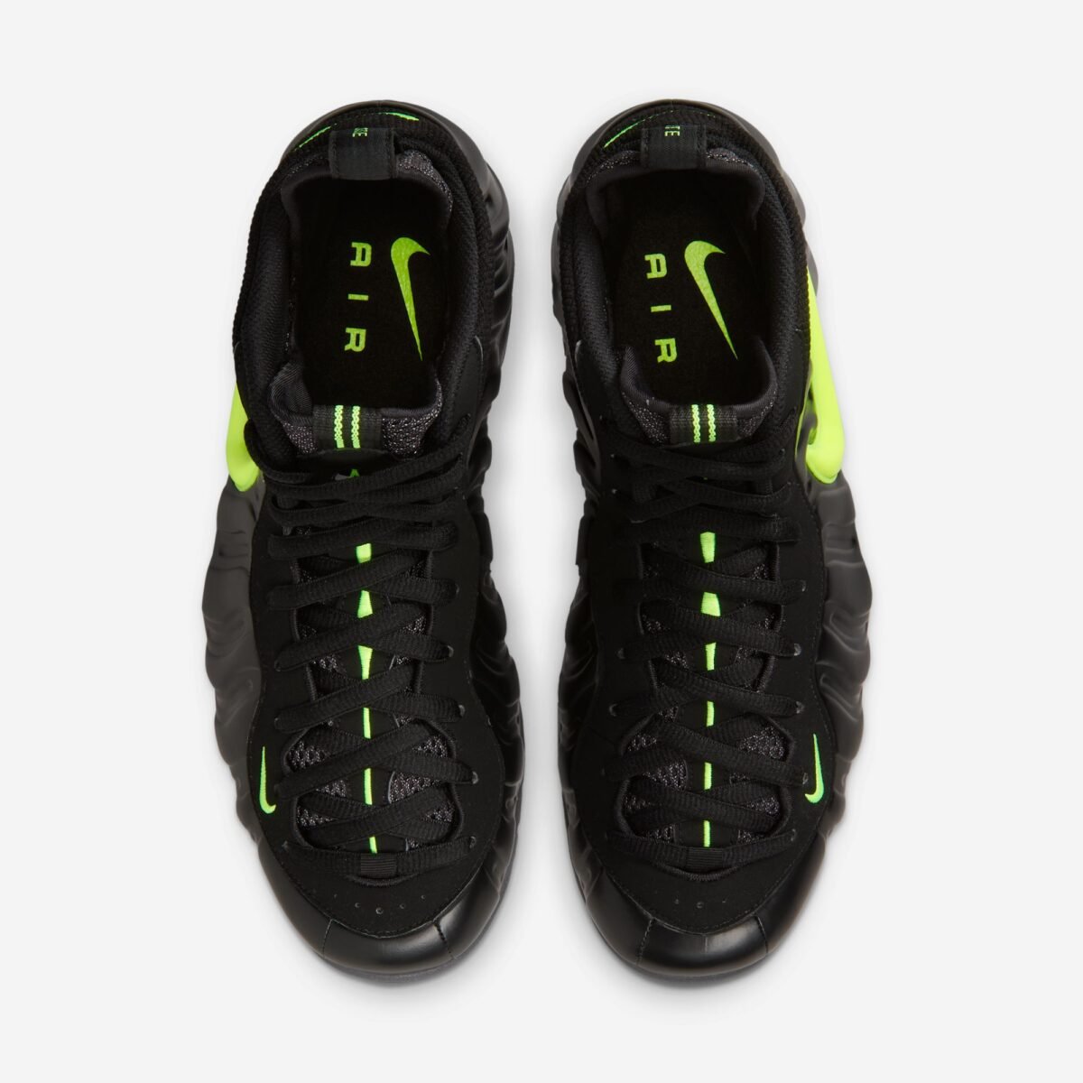 Nike Air Foamposite One Voltage colorway showcasing the signature monoblock foam shell construction - detail view 4