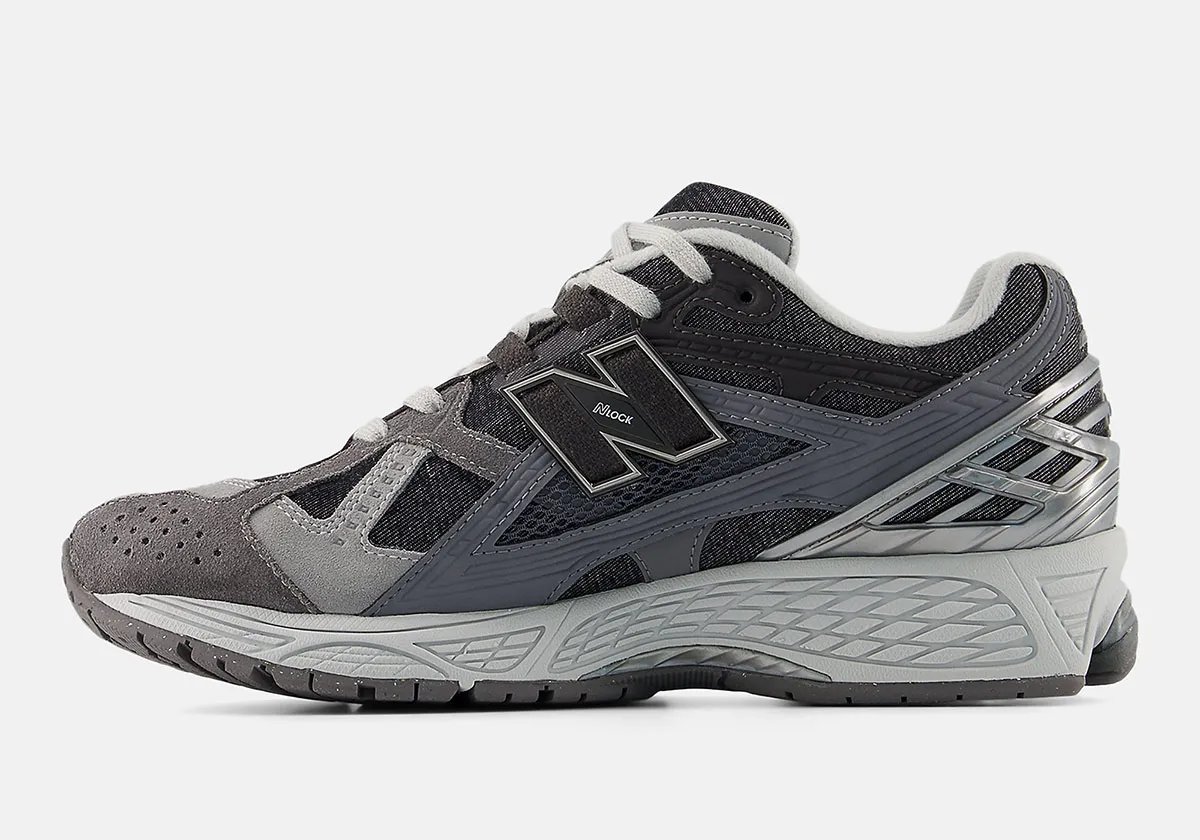 New Balance 1906U Castlerock in grey mesh, leather and suede construction, side profile view - detail view 2