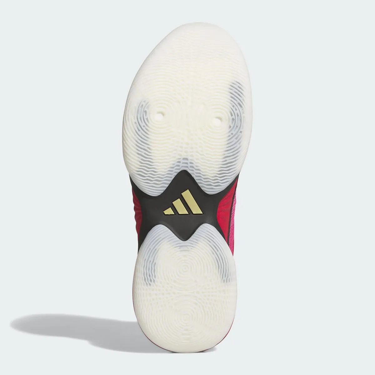 Adidas DON Issue #8 in Cavaliers wine, red, and gold colorway with gradient mesh upper and metallic gold branding - detail view 5