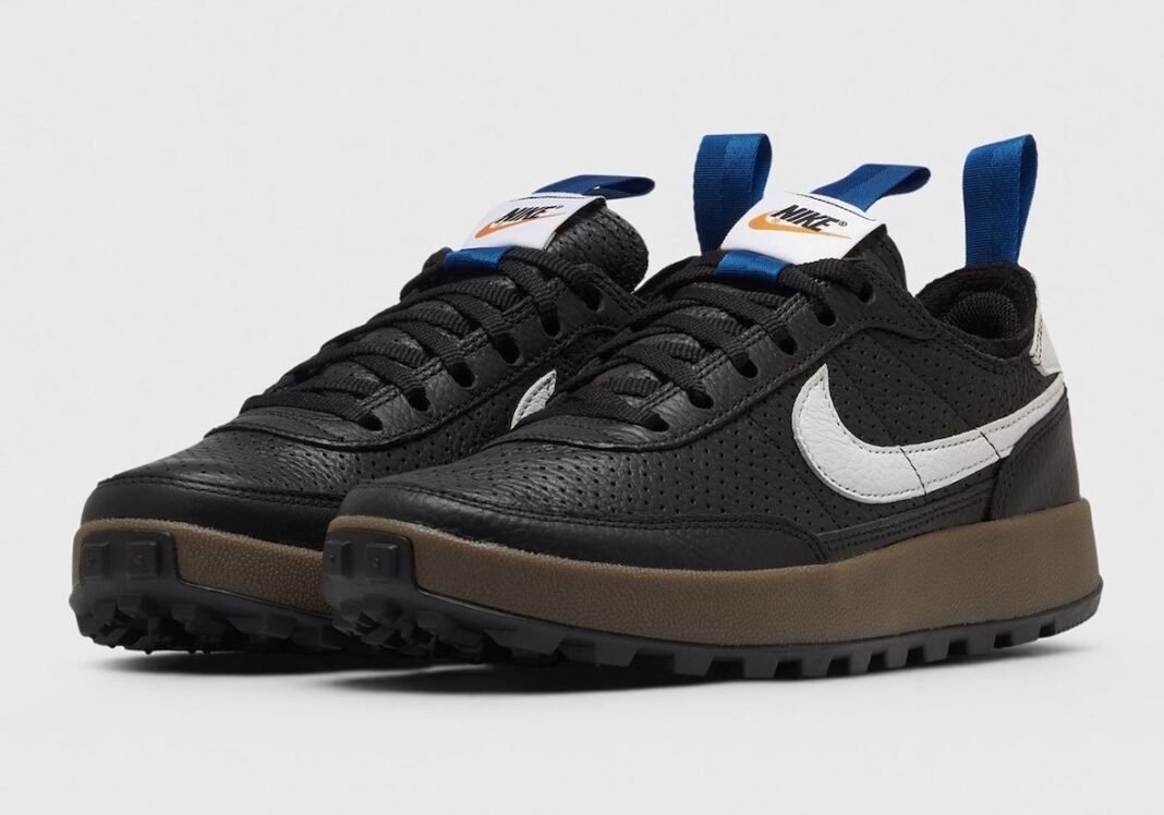 Tom Sachs x Nike General Purpose Shoe in Black with Team Royal blue pull tabs and white Swoosh details - detail view 1