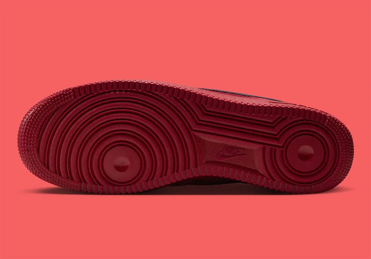 Nike Air Force 1 Low Mesh in Tough Red with dark suede Swoosh and perforated mesh upper - detail view 5