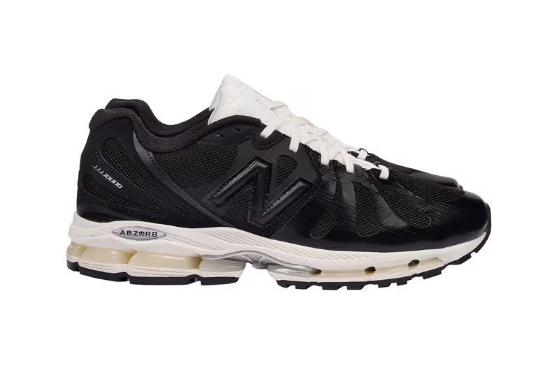 JJJJound x New Balance 1890 in black and silver colorways, side profile view showing technical '90s runner construction - detail view 4