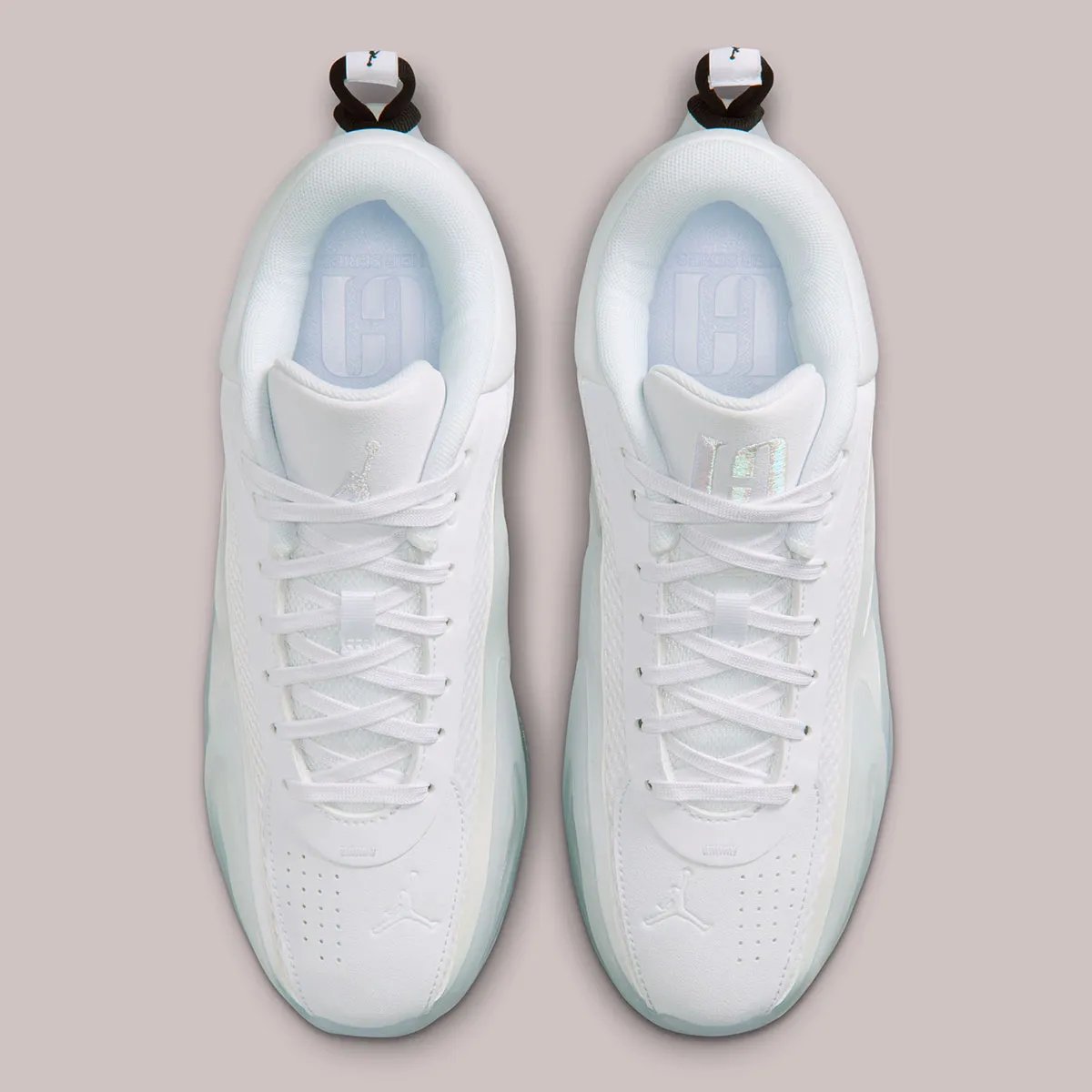 Jordan Heir Series 2 in all-white colorway, showcasing clean minimalist basketball sneaker design - detail view 3