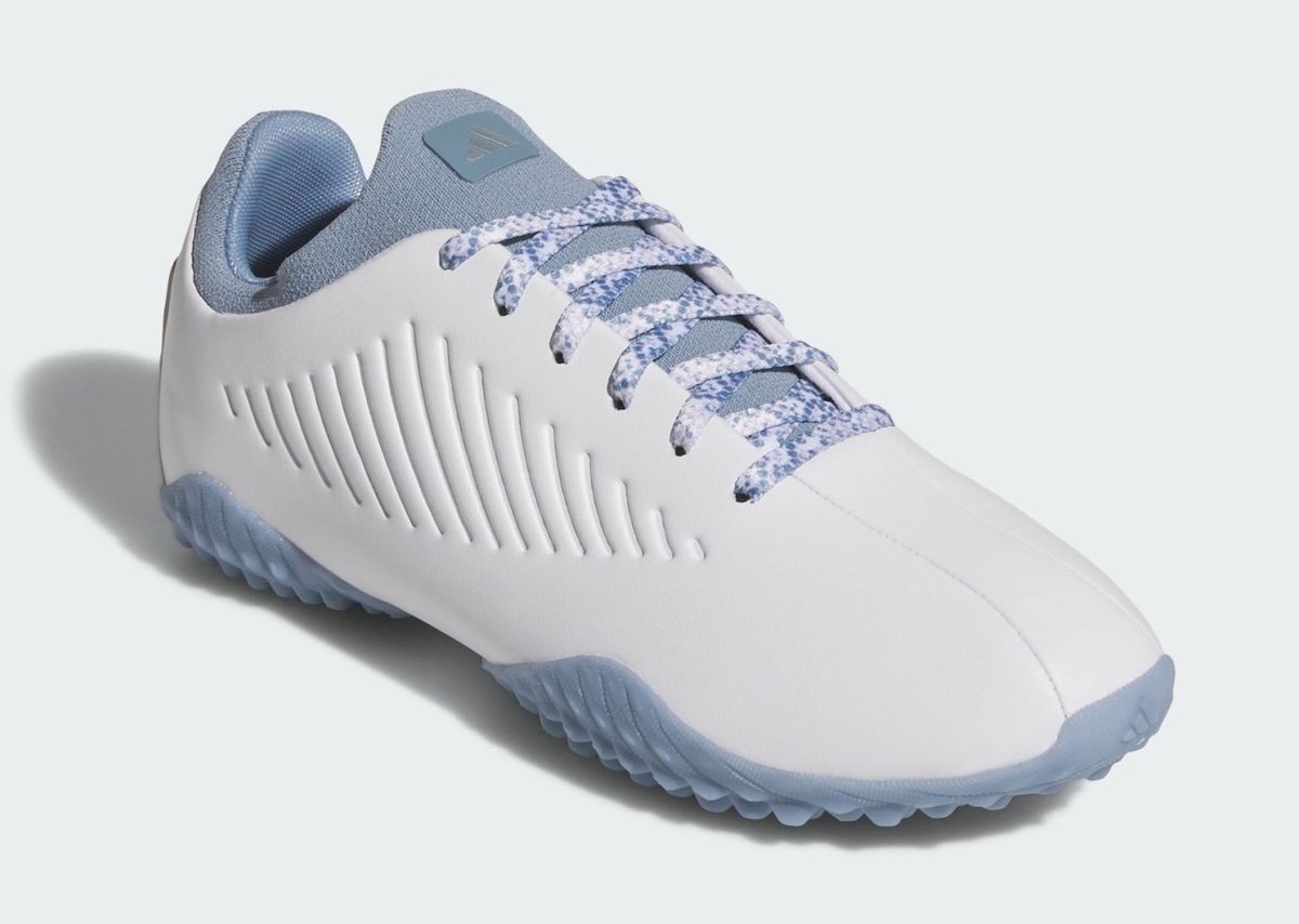 Women's adidas Ballerina Spikeless Golf Shoe in Silver Metallic, showcasing the slim silhouette and low-profile design adapted for golf performance. - detail view 4