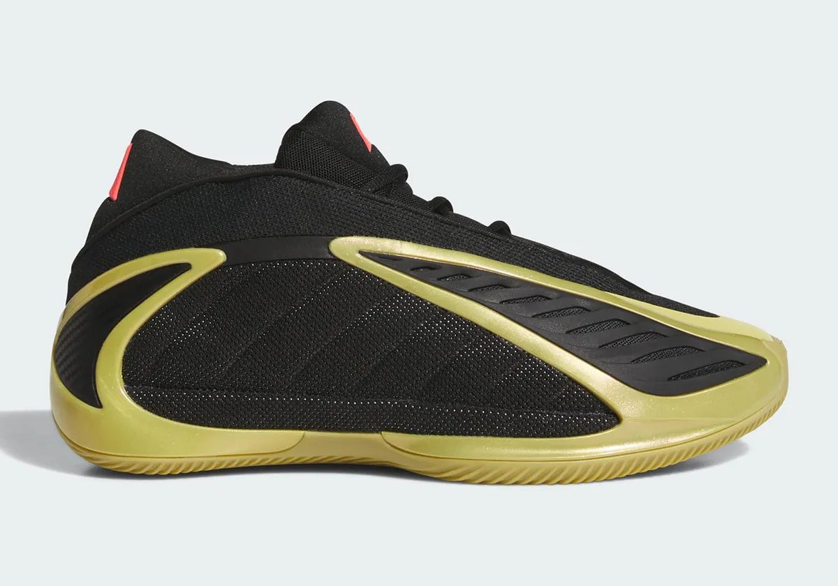 adidas Anthony Edwards 2 in Black with Gold Metallic accents on toe and heel - detail view 2