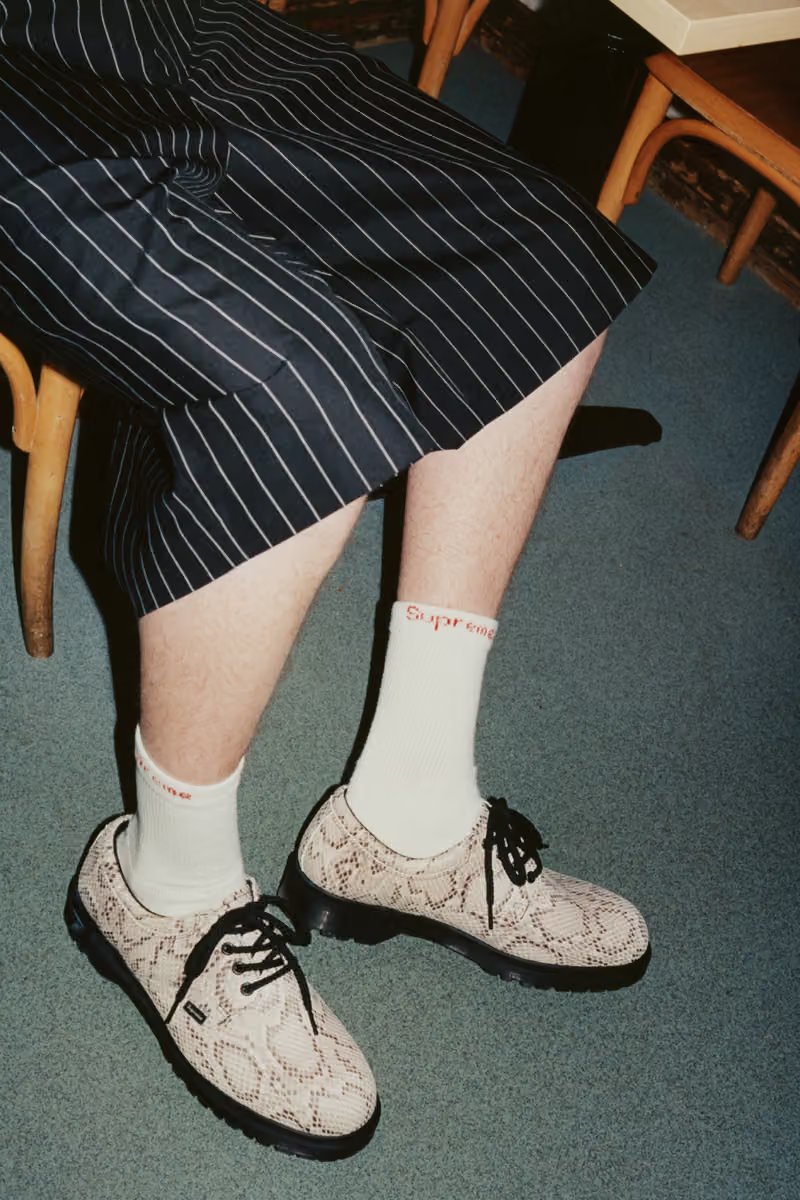 Supreme x Dr. Martens Postal Supreme 4-Eye oxford in debossed snakeskin and smooth black leather - detail view 3