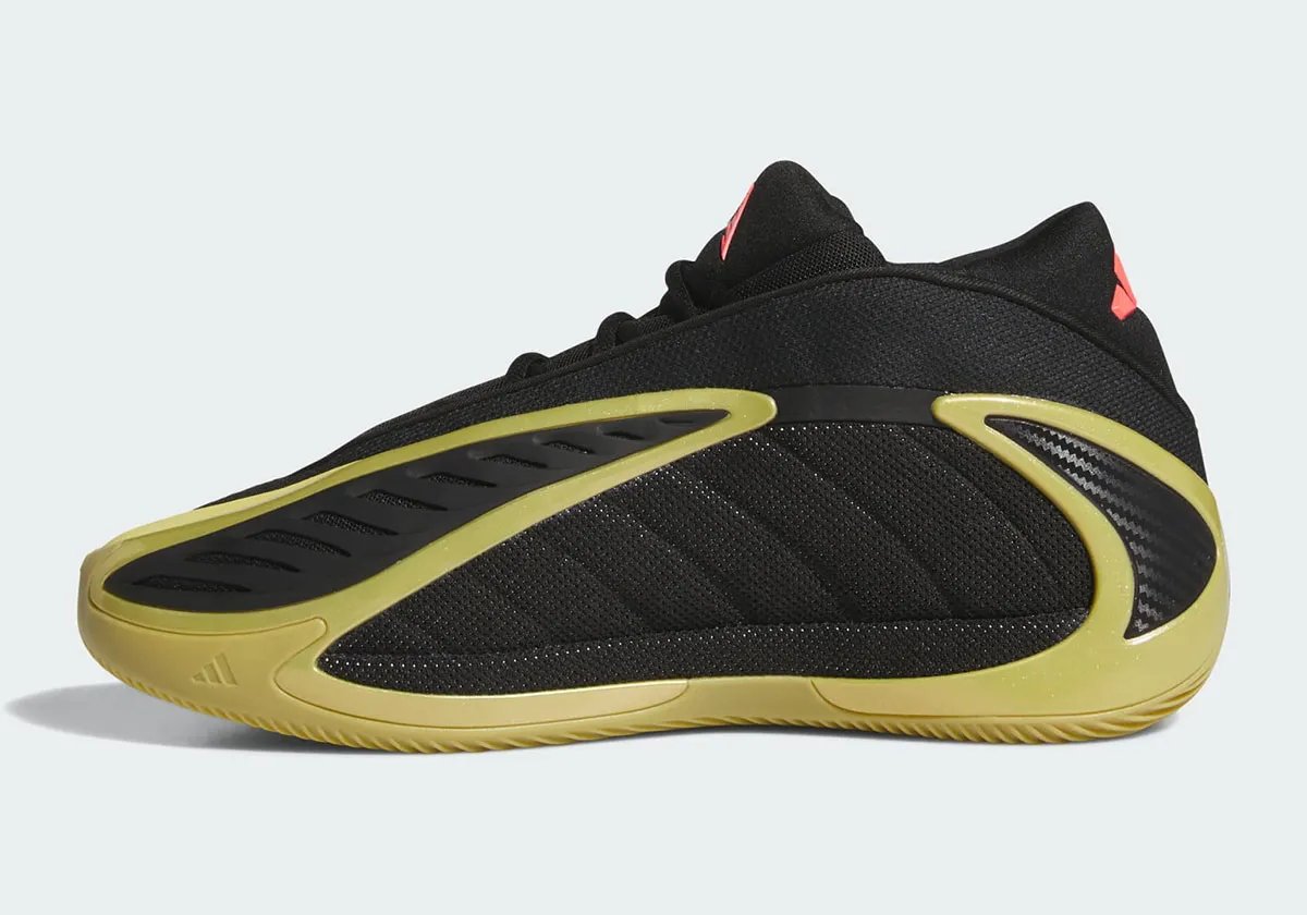 adidas Anthony Edwards 2 in Black with Gold Metallic accents on toe and heel - detail view 3
