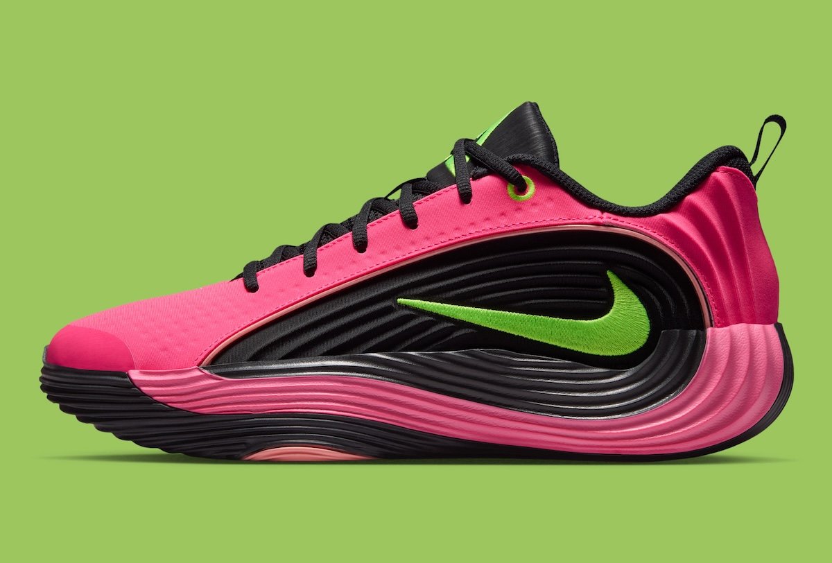 Nike Giannis Immortality 5 South Beach in Hyper Pink, Oracle Pink, Black, and Volt colorway - detail view 3