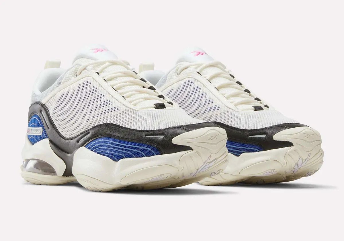 Reebok DMX Series 3000 in Chalk and Vector Blue, showcasing mesh upper with aquatic blue accents on off-white base