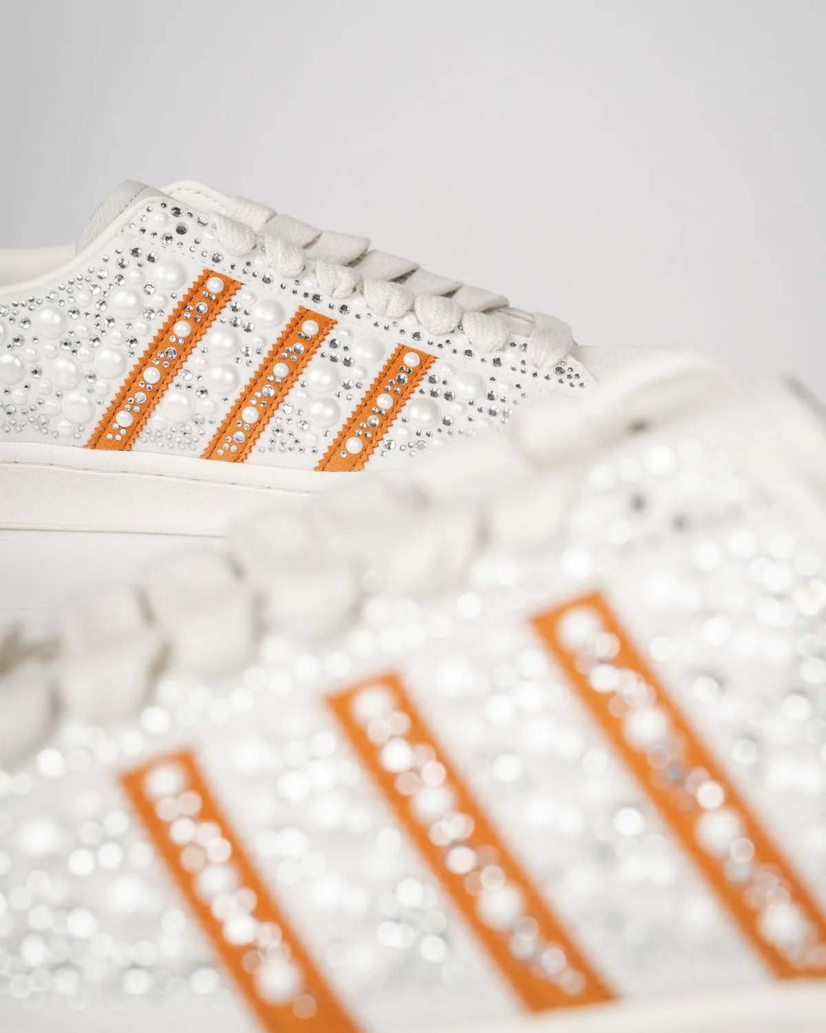 adidas Superstar in white and orange with pearlized bedazzled detailing, released for WNBA 30th anniversary - detail view 2
