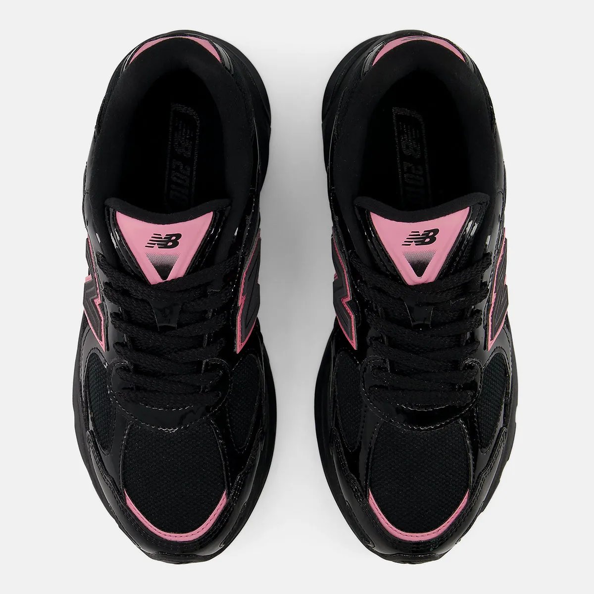 New Balance 2010 in Black with patent leather upper and Pink Eraser accents on tongue and logo - detail view 3