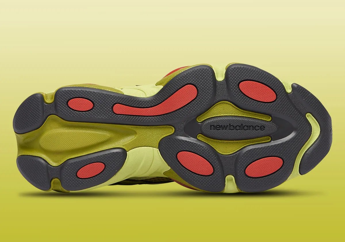 New Balance 983 in dark moss green with patent overlays and red ABZORB cushioning pods, lateral view - detail view 2