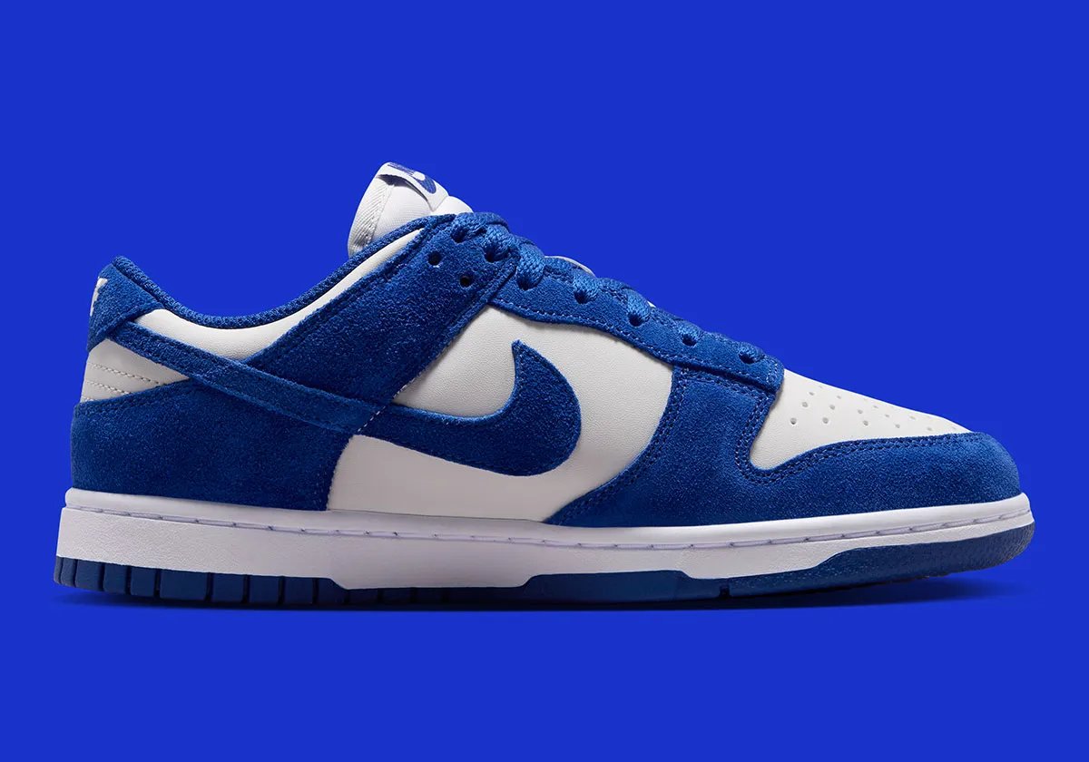 Nike Dunk Low 'Old Royal' featuring suede upper and silver mini Swoosh detail - detail view 2