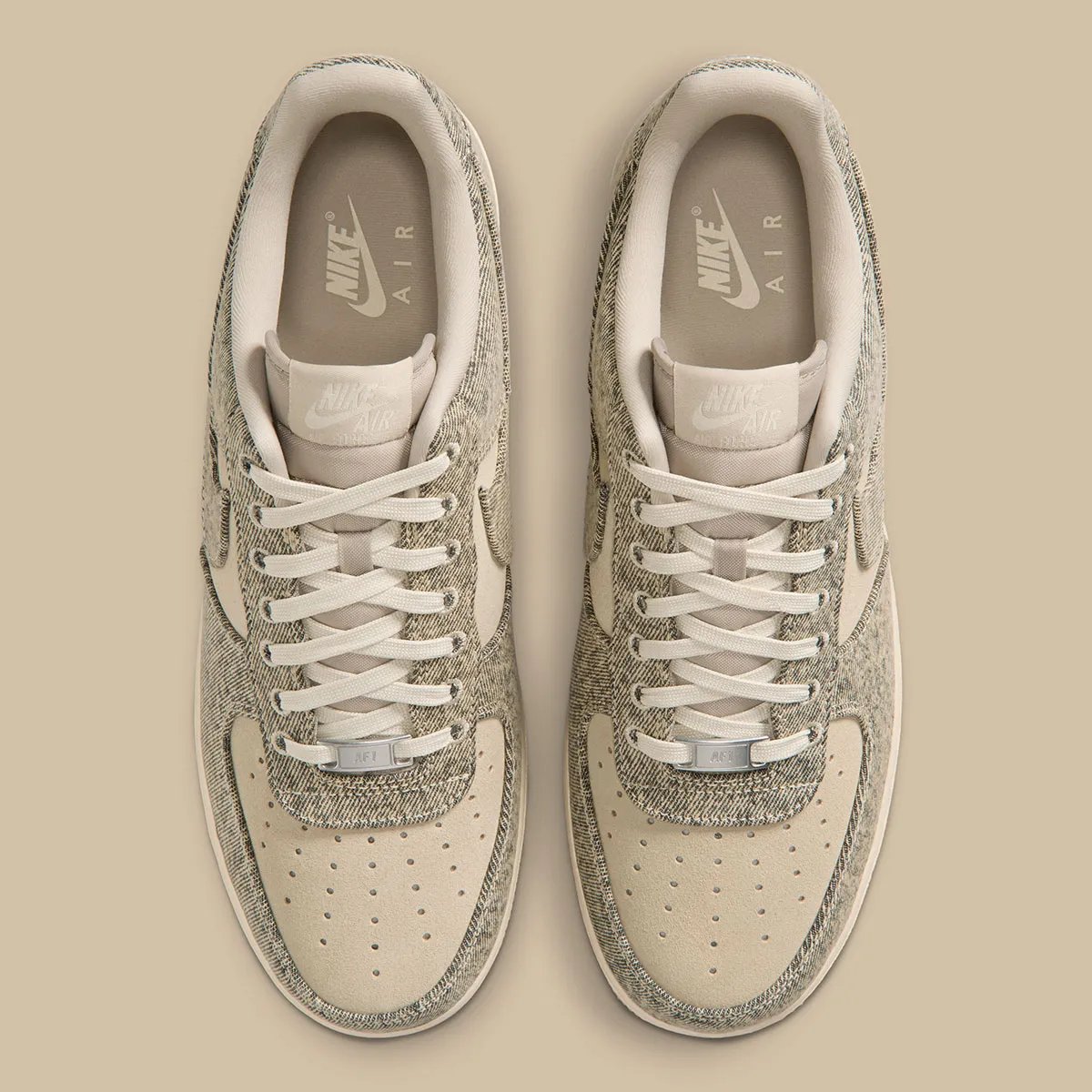 Nike Air Force 1 Low Desert Khaki with suede toe box and khaki tweed-inspired overlays - detail view 4