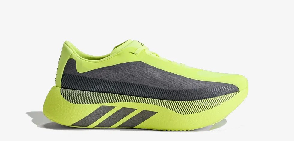 adidas Hyperboost Edge running shoe in Hi-Res Yellow colorway showcasing the PRIMEWEAVE upper and Hyperboost Pro midsole platform - detail view 1