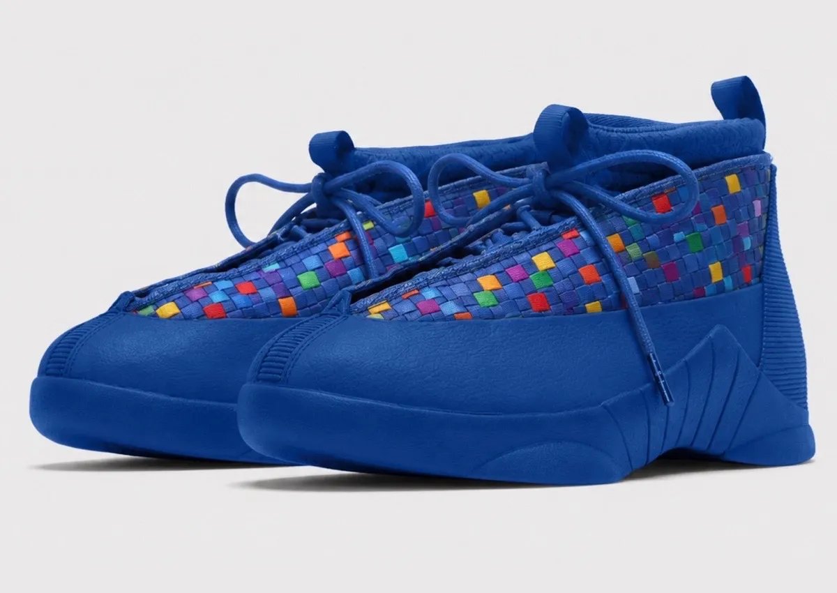 Air Jordan 15 Hyper Blue with multi-color woven upper and Hyper Blue leather accents, releasing March 2027 - detail view 2