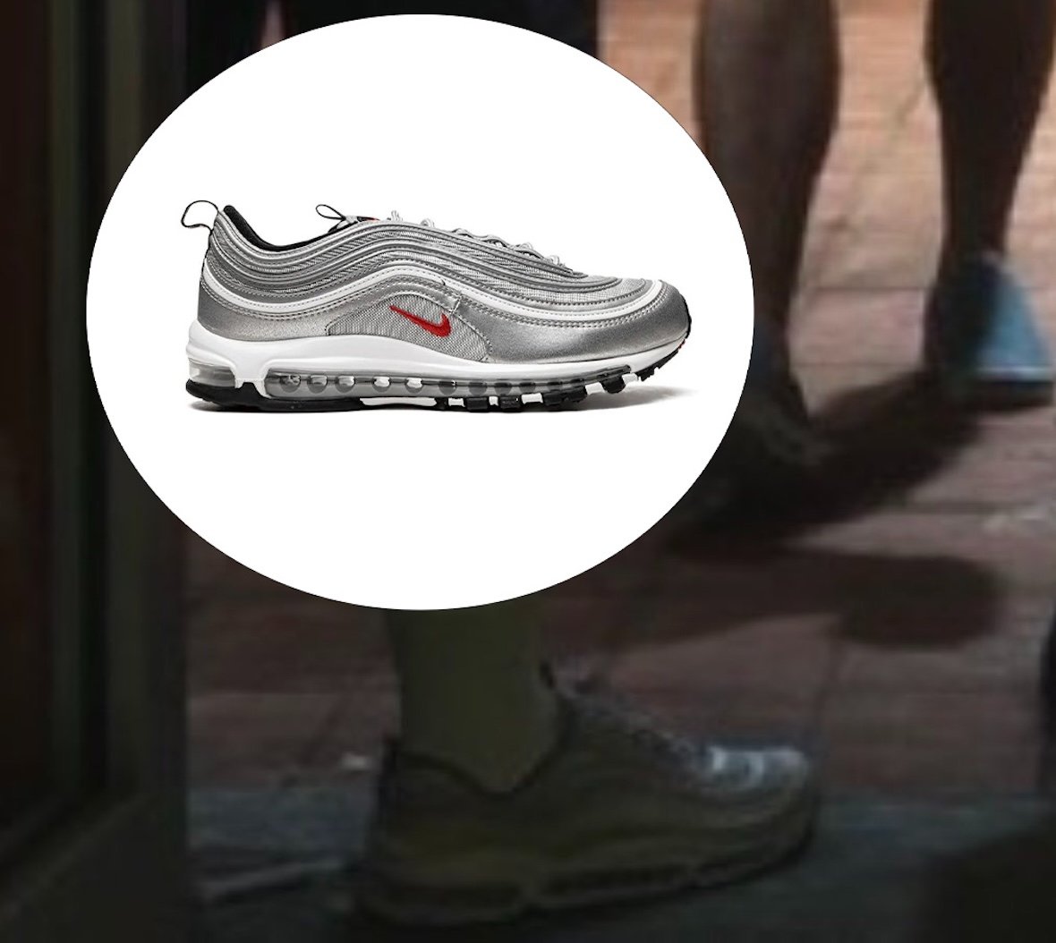 Character wearing graffiti-covered mid-top sneaker in Grand Theft Auto 6 Extended Look, inspired by Off-White x Nike Air Force 1 Mid design - detail view 2
