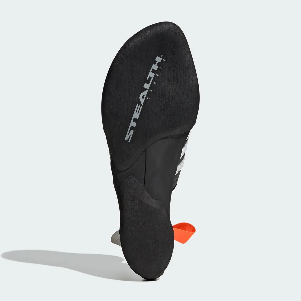 Adidas Samba Climbing Shoe in black, white, and orange colorway with curved Five Ten STEALTH Rubber outsole - detail view 5