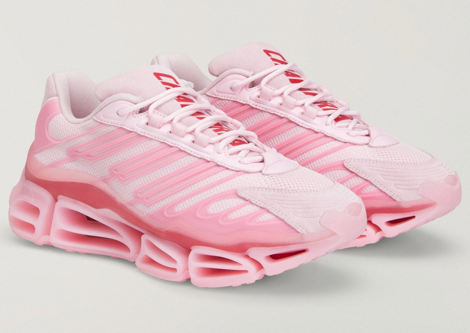 Willy Chavarria x adidas Megaride AG in bubblegum pink with Powder Red midsole support, official product shot from multiple angles - detail view 1