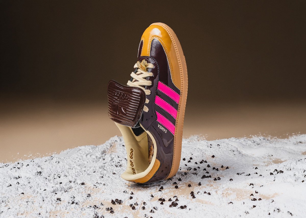 Asphalt x adidas Samba Cannoli in wheat and brown colorway with interchangeable Velcro tongue and custom cannoli charm - detail view 4