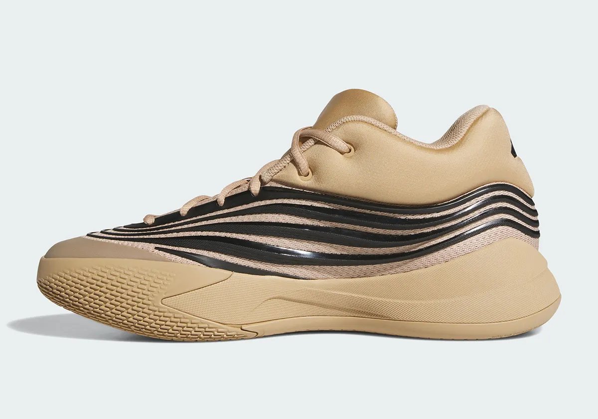 adidas Dame X Bay-eige colorway featuring warm, neutral tones and lateral stability design elements - detail view 1
