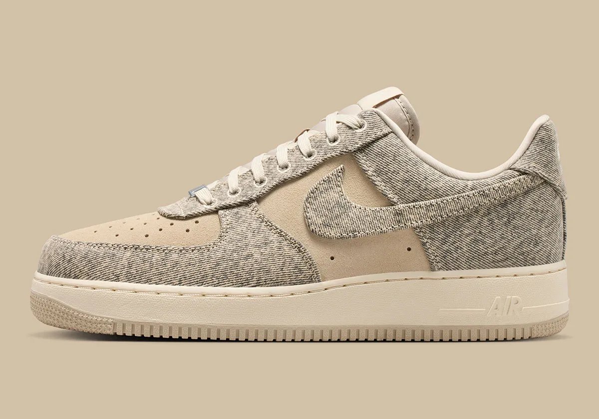 Nike Air Force 1 Low Desert Khaki with suede toe box and khaki tweed-inspired overlays - detail view 1
