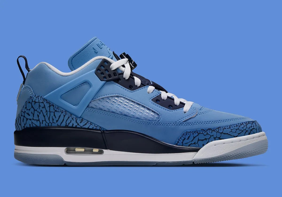 Jordan Spiz'ike Low in University Blue nubuck with Midnight Navy accents and translucent gum rubber outsole - detail view 3