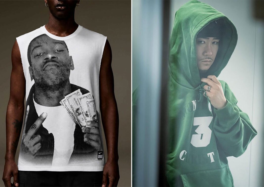Drake and Kevin Durant NOCTA apparel collection featuring forest green hoodie, jersey, and performance wear with Easy Money graphics - detail view 1