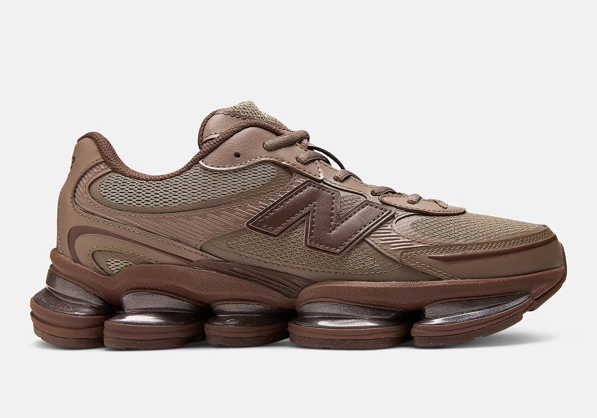 New Balance 2000L in Thunder Brown colorway, showcasing leather paneling and ABZORB cushioning - detail view 1