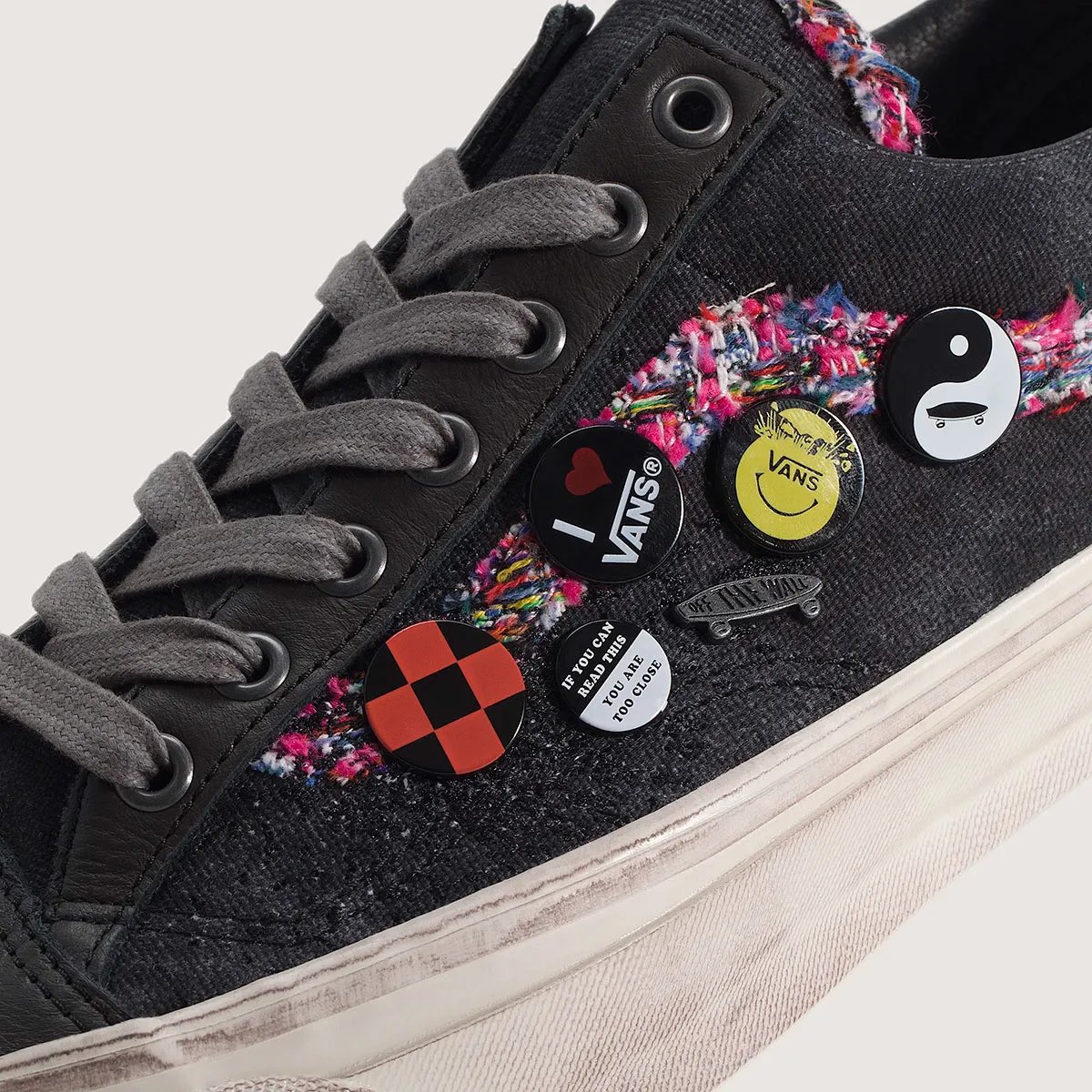 Vans Old Skool 36 'Souvenir' in black with boucle sidestripe and distressed sole detail - detail view 3