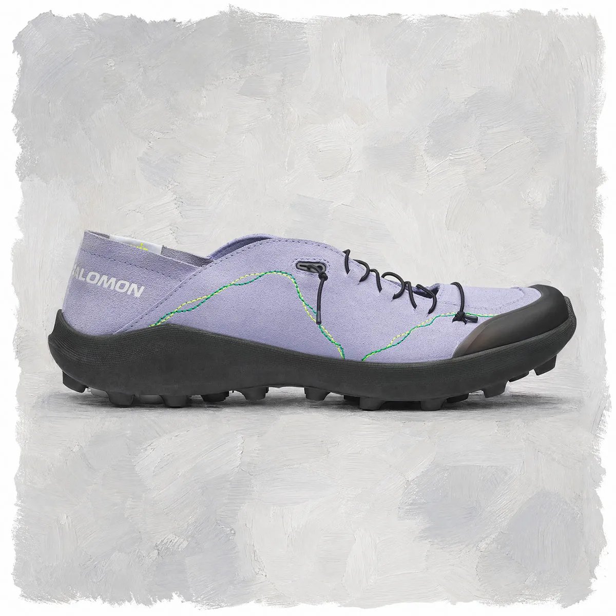 Broken Arm x Salomon Savát sneaker collaboration featuring minimalist leather upper and performance sole unit, shown in Cosmic Sky and Black Olive colorways - detail view 3