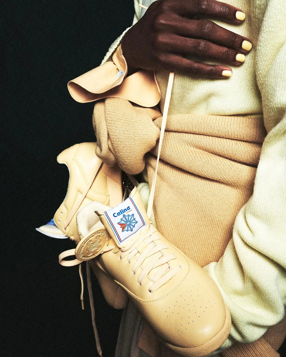 Celine x Reebok Freestyle Lo deconstructed sneaker in multiple colorways displayed from above - detail view 3