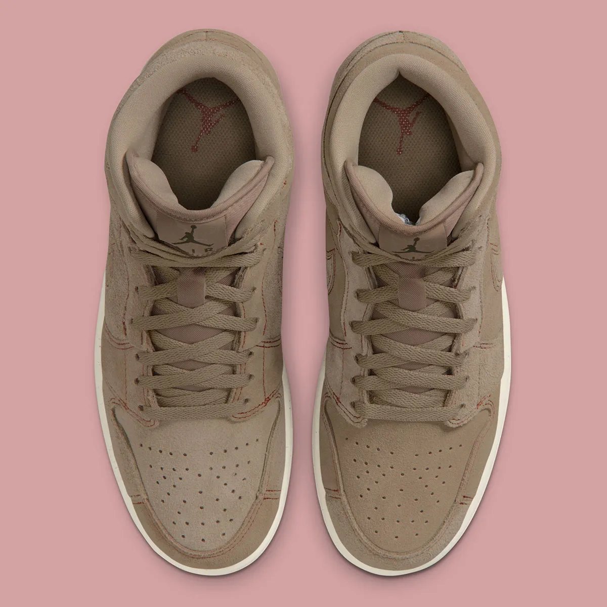 Air Jordan 1 Mid in Pecan colorway, showcasing premium leather construction and warm neutral tone from the Jordan Brand Craft collection - detail view 4