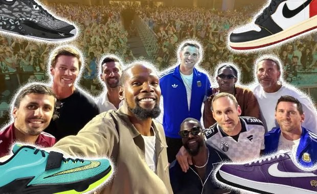 LeBron James wearing Victor Victor x Nike Air Force 1 Low in purple at Fanatics Fest 2026 - detail view 1