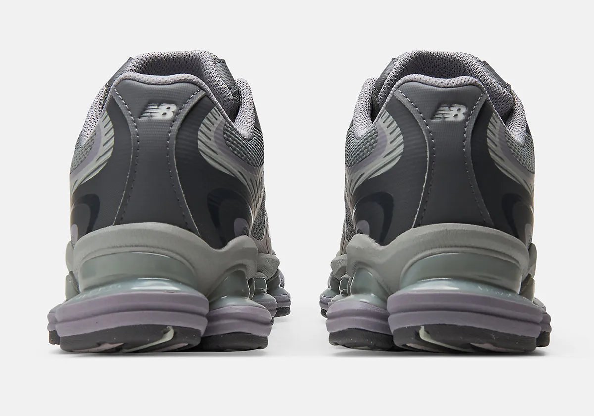 New Balance 2000 in grey mesh and synthetic with violet Truffle Salt accents on quarter panel and midsole - detail view 4
