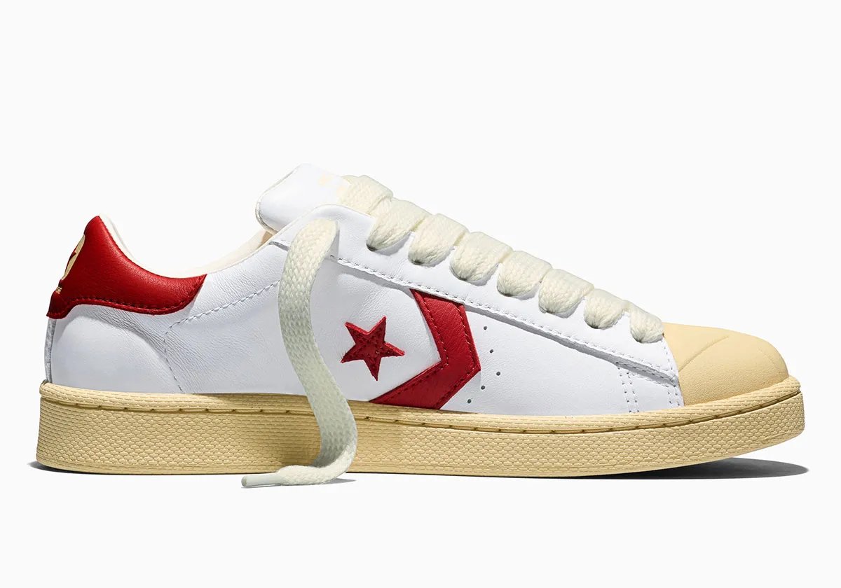 Converse x Tyler, The Creator 1908 Pro Leather in Black/Pristine, Bison/Dusty Citron, and White/Red colorways with suede construction and molded toe details - detail view 2
