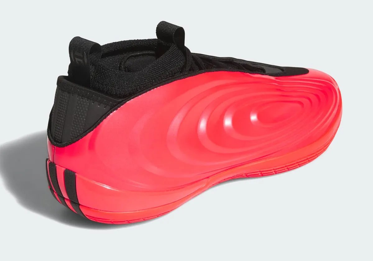 adidas Harden Vol. 10 in red and black with glossy patent leather finish - detail view 3