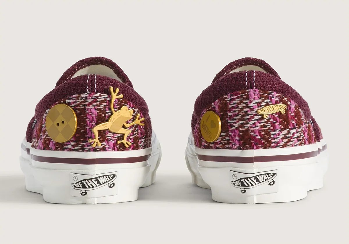 Vans Slip-On Cardigan in pink/red and white colorway with multi-color yarn and embroidered Americana details - detail view 4