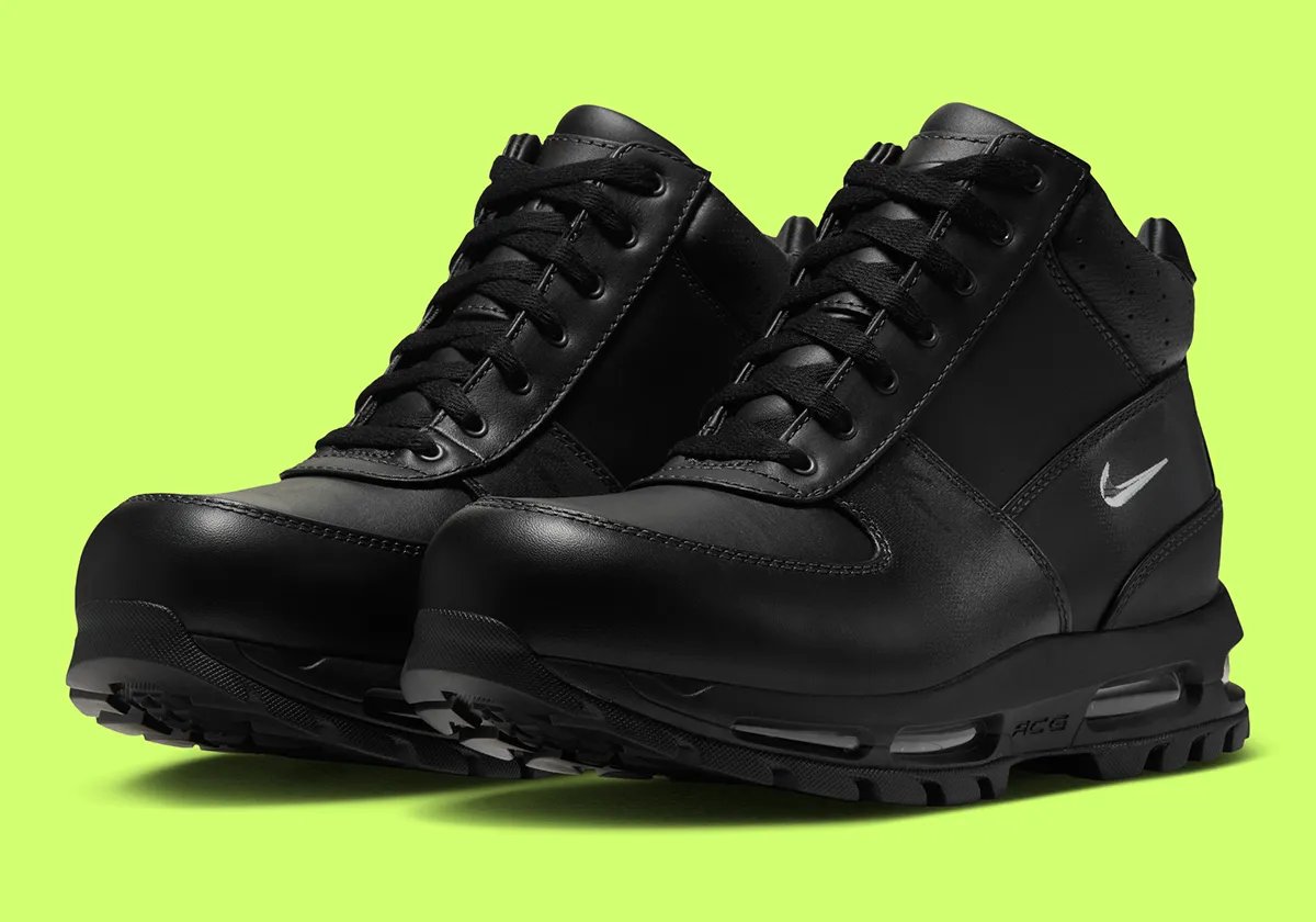 Nike Air Max Goadome in Black/Volt colorway with distressed Swoosh and neon green outsole accent