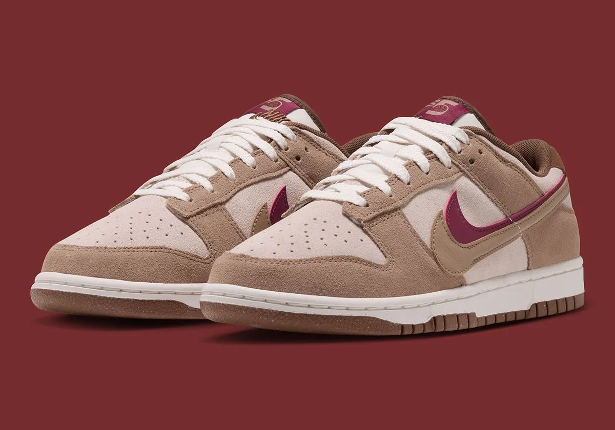 Nike Dunk Low Double Swoosh with dual Swoosh branding in brown and burgundy leather, Fall/Winter 2026
