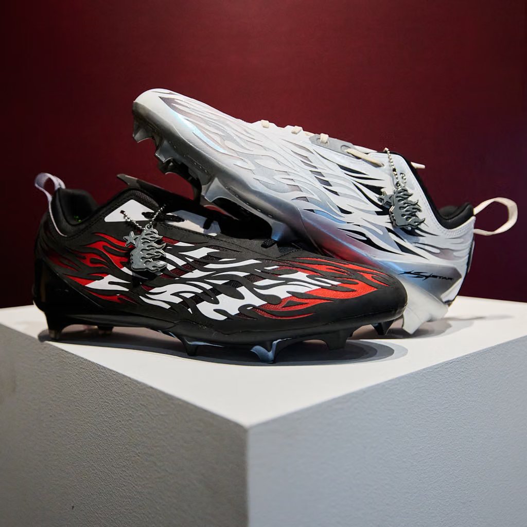 adidas x Hellstar Adizero Electric II running shoe with flame graphics on the upper