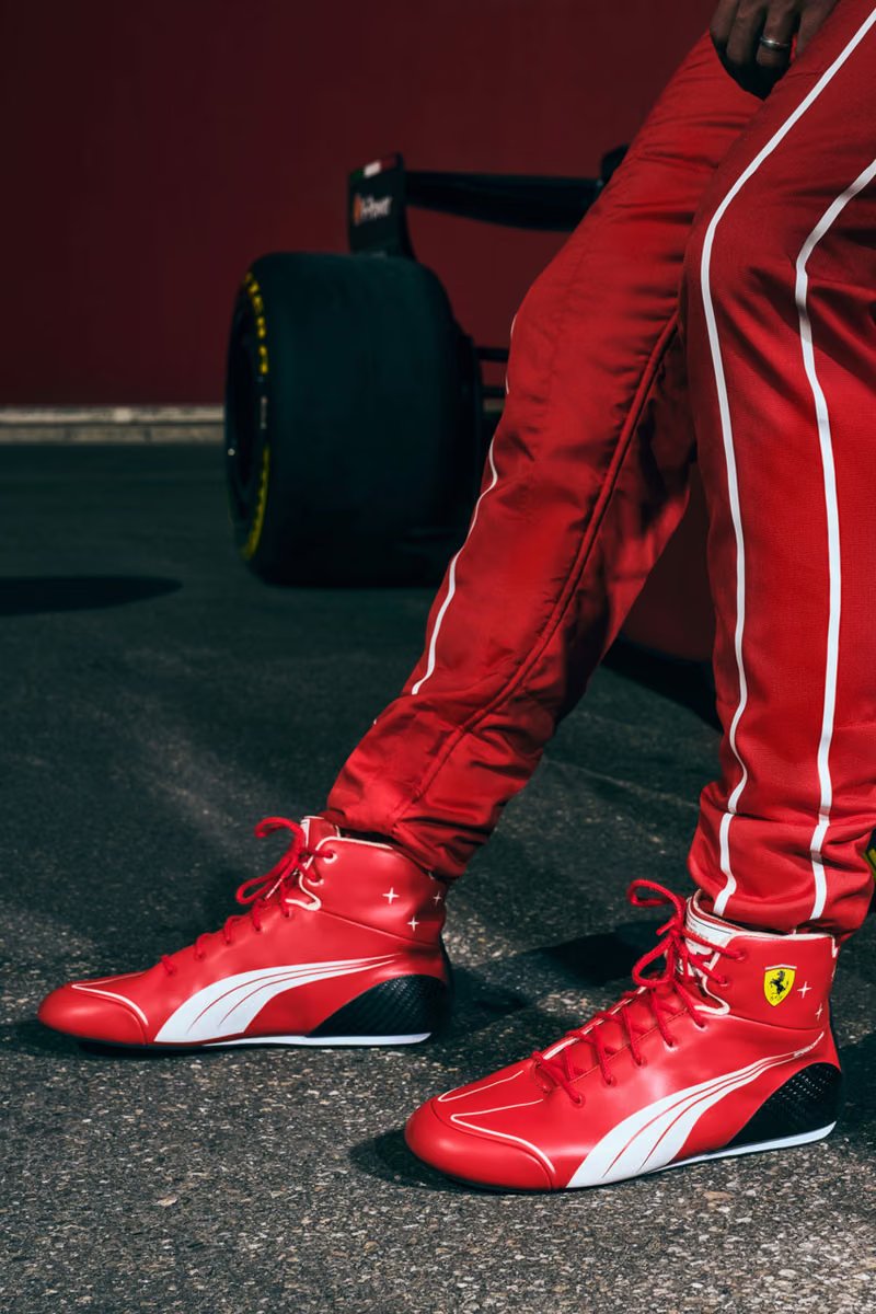PUMA x Scuderia Ferrari Monza Collection hero featuring red racing jacket and Speedcat Pro sneakers honoring Michael Schumacher - detail view 5