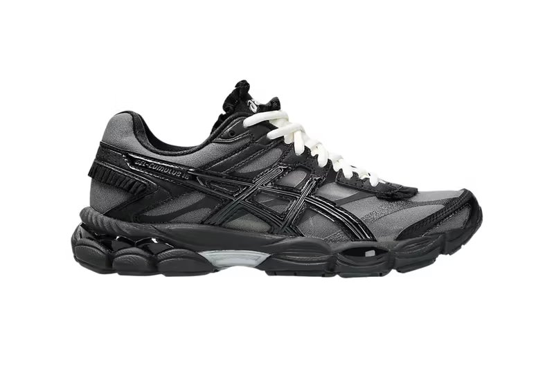 Griff x ASICS GEL-Cumulus 16 black and metallic grey sneaker with ruffled detailing and white tongue - detail view 2
