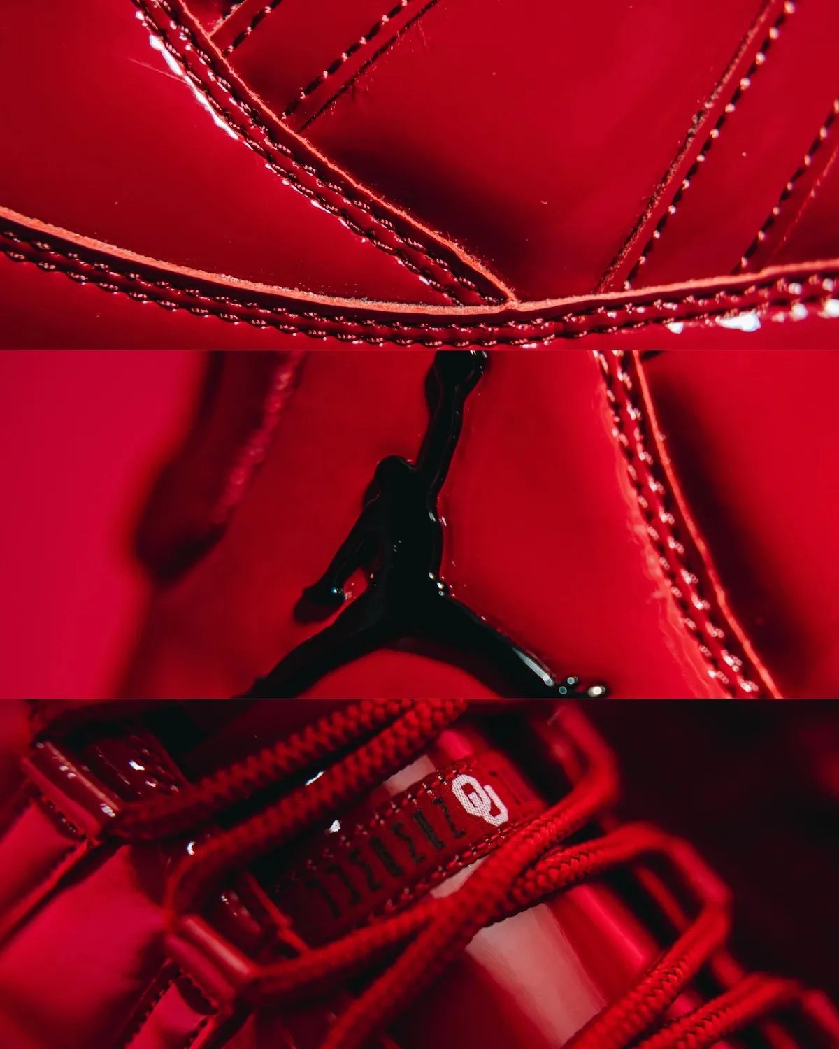 Oklahoma Sooners Air Jordan 11 football cleat in all-crimson colorway with black Jumpman logos - detail view 4