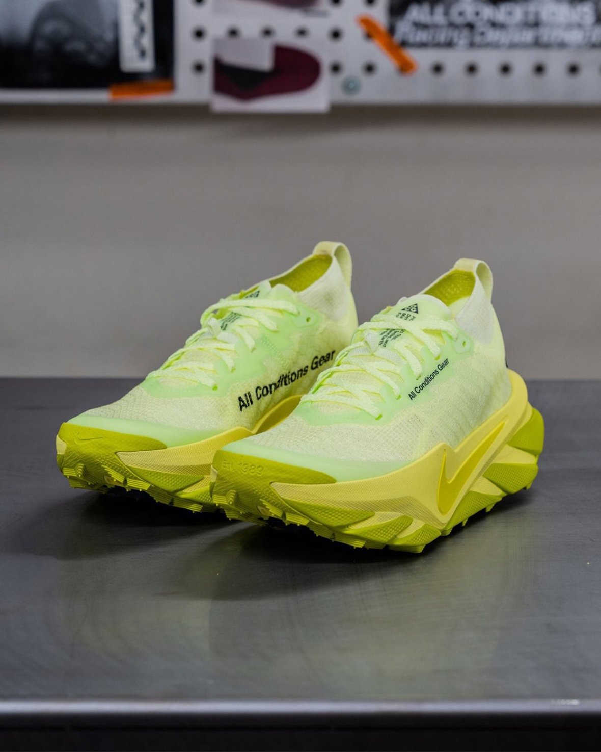 Nike ACG Picklejus trail running shoe in acid green colorway with dual-foam ZoomX midsole and GOATEK outsole, engineered for 100-mile mountain races - detail view 2